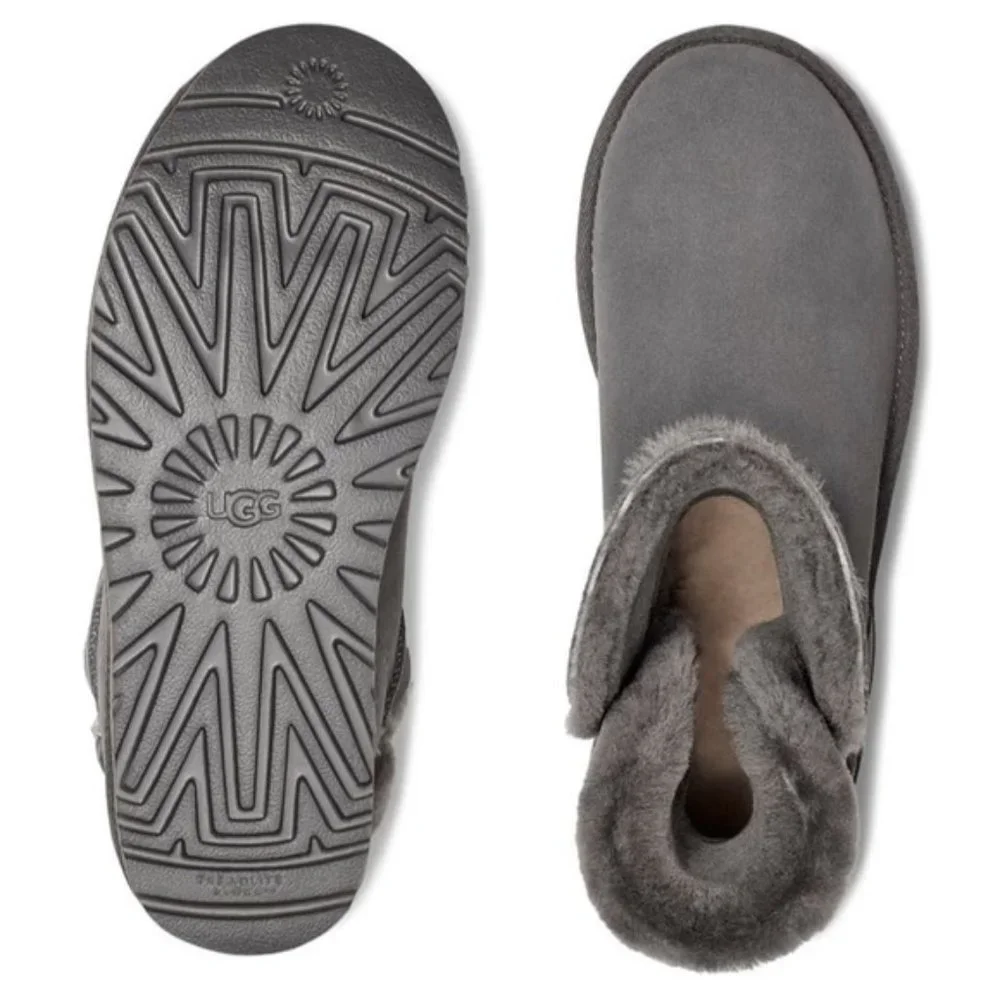 NEW‎ UGG KAREL SUEDE SHEARLING MINI BUCKLE BOOTS